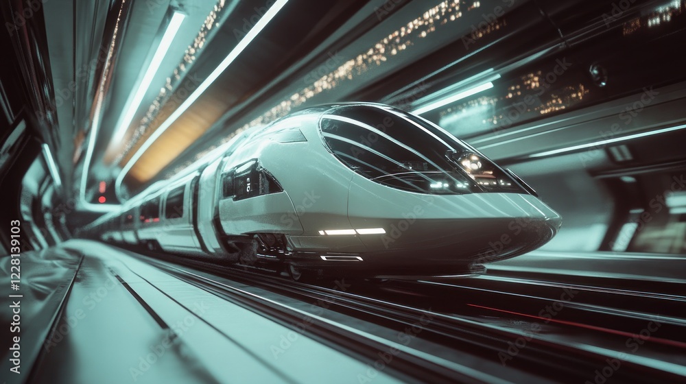Futuristic High-Speed Train in a Modern Tunnel Futuristic High-Speed Train in a Modern Tunnel