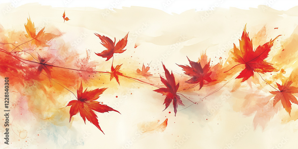 Vibrant autumn leaves watercolor art with red and orange maple leaves Vibrant autumn leaves watercolor art with red and orange maple leaves