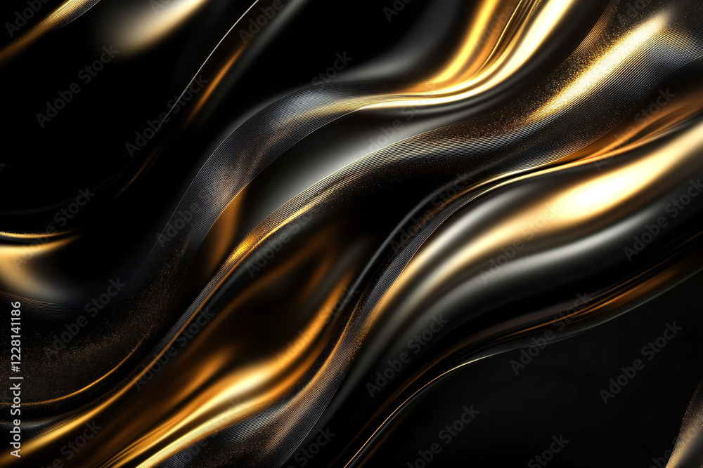 Elegant Flowing Golden Waves with Glowing Particles on a Dark Background, Abstract Futuristic Texture and Luxury Artistic Design Elegant Flowing Golden Waves with Glowing Particles on a Dark Background, Abstract Futuristic Texture and Luxury Artistic Design