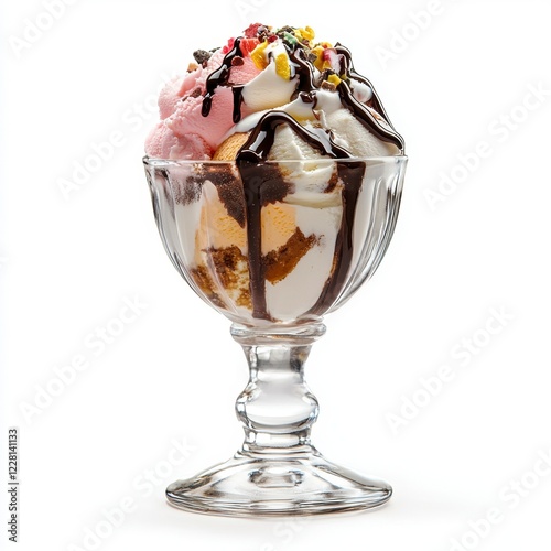 Wallpaper Mural Ice Cream Sundae Delight, vibrant dessert creation with colorful toppings, set against a clean white backdrop, evokes a sweet indulgence atmosphere Torontodigital.ca