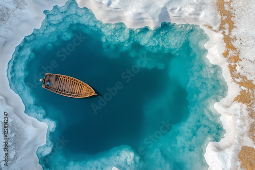 A boat on blue lake. generative AI