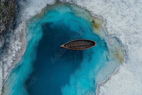 A boat on blue lake. generative AI