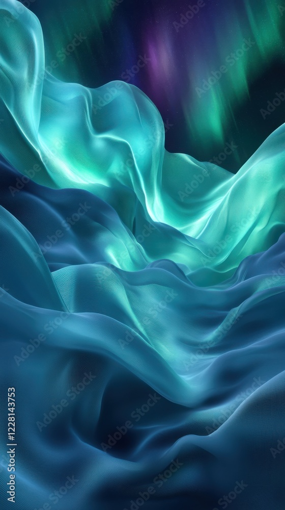 Obraz premium Vibrant waves of blue and green light create a mesmerizing effect in a surreal abstract landscape