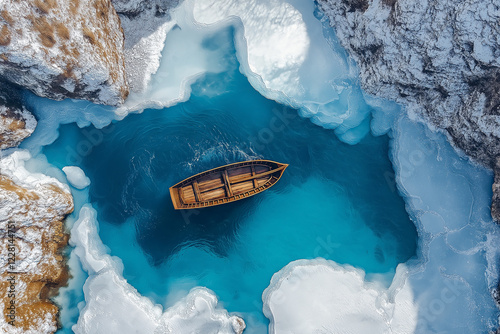 A boat on blue lake. generative AI