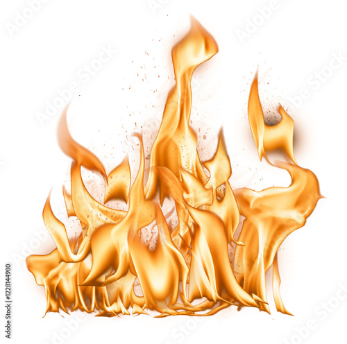 Burning red hot sparks realistic fire flames Premium Vector illustration	
