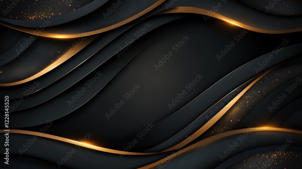 Fototapeta premium Elegant dark background with golden lines and smooth gradient. Free copy space