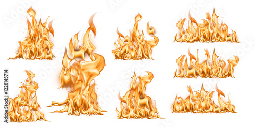 best quality Burning red hot sparks realistic fire flames Premium Vector illustration pack