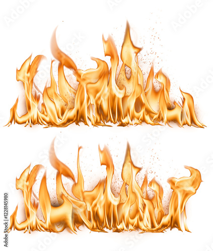 best quality Burning red hot sparks realistic fire flames Premium Vector illustration pack png