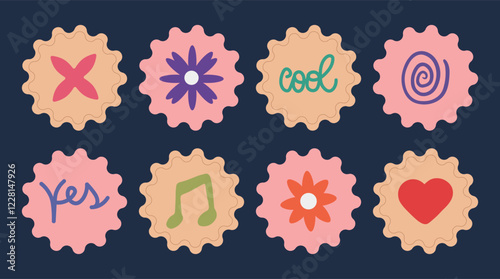 Collection of 90s style stickers cool patches vector design.
