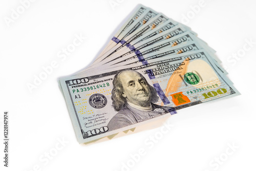 Fotografija New 100 dollars USA folded like a fan, released after 2013