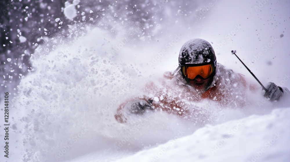 Fototapeta premium Powder Paradise: A Skier's Thrilling Descent