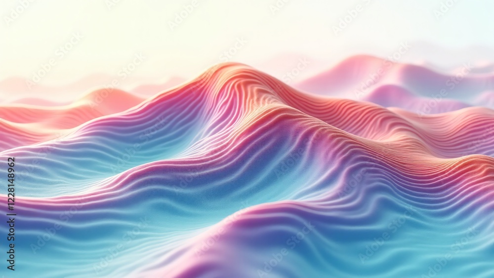 Obraz premium Topographic map lines transformed into abstract, flowing patterns with vibrant, surreal colors, creating a modern artistic landscape.