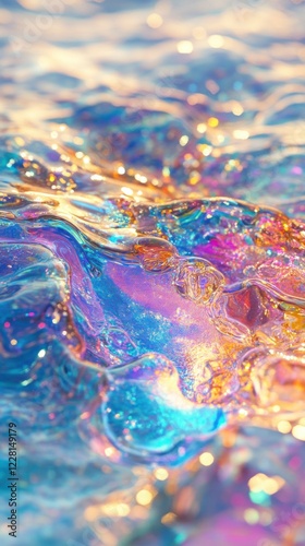 Colorful shimmering water creates a mesmerizing abstract pattern with vibrant hues and reflections