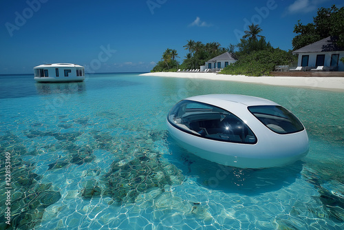 Luxury bungalow on beautiful sea. generative AI