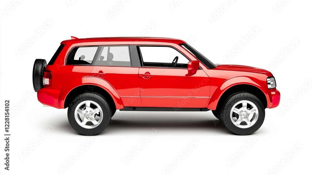 Bright Red Compact SUV with Modern Design on White Background Bright Red Compact SUV with Modern Design on White Background