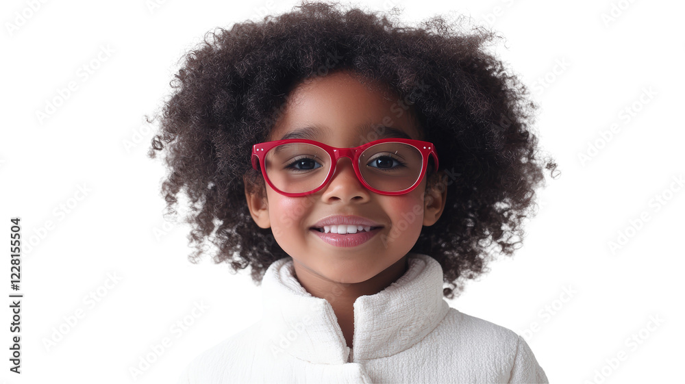 Isolated Cute African Girl with Red Glasses Smiling