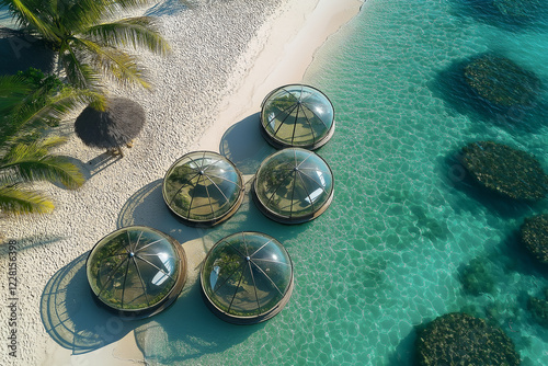 Luxury bungalow on beautiful sea. generative AI
