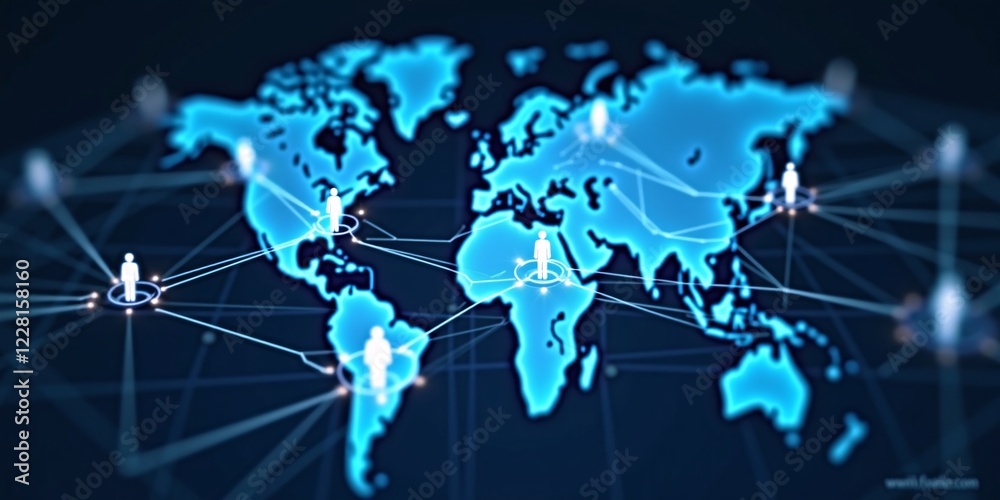 Fototapeta premium Global business structure of networking. Concept of customer connection, HR recruitment and global outsourcing, Customer service, Teamwork, Strategy, Technology and social network