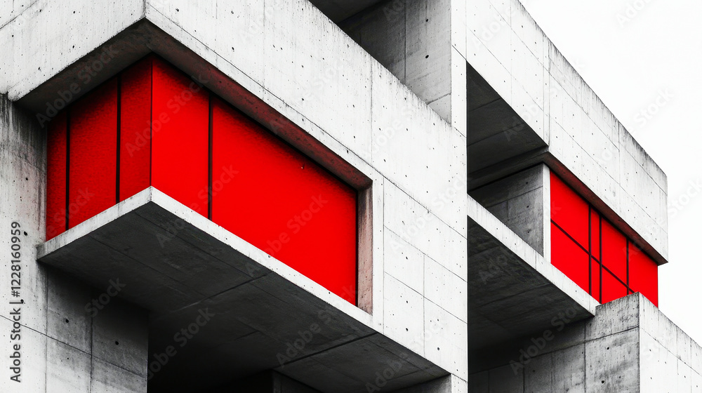 Fototapeta premium Exploring functionalist architecture with sharp geometric forms and bold color contrasts