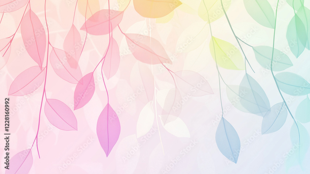 Delicate Pastel Leaves in Soft Botanical Pattern with Copy Space Delicate Pastel Leaves in Soft Botanical Pattern with Copy Space