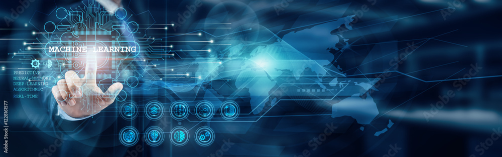 Machine Learning. Businessman touch word Machine learning is a subset of artificial intelligence that enables systems to learn from data and improve over time. Machine Learning. Businessman touch word Machine learning is a subset of artificial intelligence that enables systems to learn from data and improve over time.