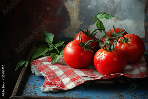 Tomato set on wooden table. generative AI