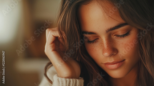 Young Woman Using Modern Hair Straightener at Home photo