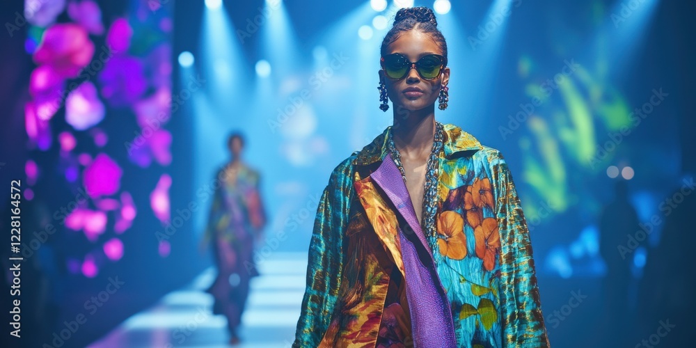 Fototapeta premium Fashion models showcase vibrant designs on the runway