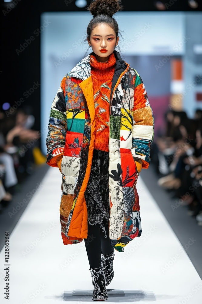 Fototapeta premium Expressive fashion statement at a vibrant runway show