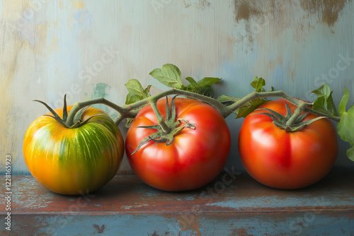 Tomato set on wooden table. generative AI