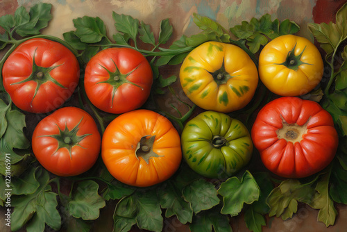 Tomato set on wooden table. generative AI
