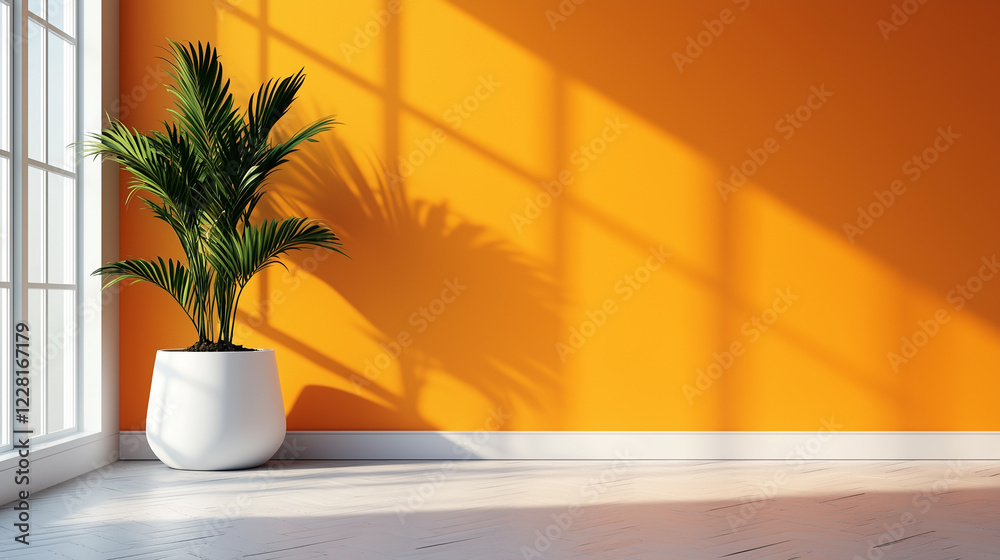 Empty room interior design on vivid background with blank stand. Blank stand for showing product. 3D rendering Empty room interior design on vivid background with blank stand. Blank stand for showing product. 3D rendering