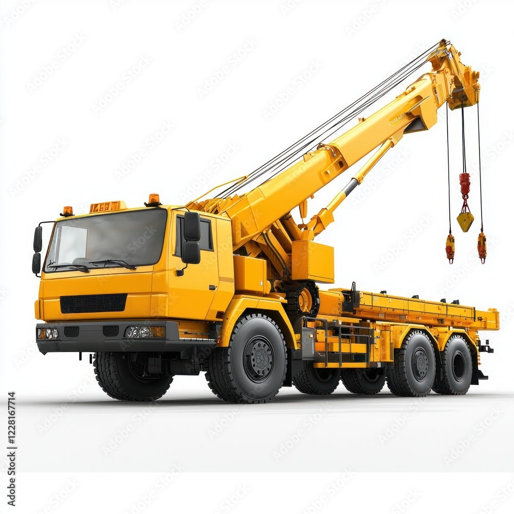 Crane Truck realistic isolated on white background. Heavy Machinery. Construction Vehicle. Mobile Crane. Truck with Crane Arm. Crane Truck Design Element. Realistic Crane Truck isolated for Designers. Crane Truck realistic isolated on white background. Heavy Machinery. Construction Vehicle. Mobile Crane. Truck with Crane Arm. Crane Truck Design Element. Realistic Crane Truck isolated for Designers.