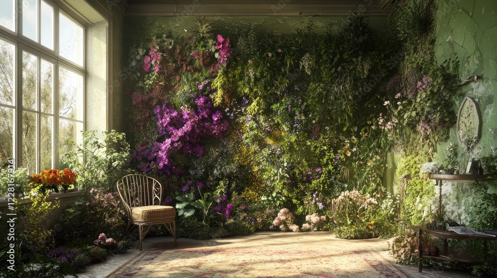 Fototapeta premium A Sunlit Room Transformed Into A Vibrant Indoor Garden