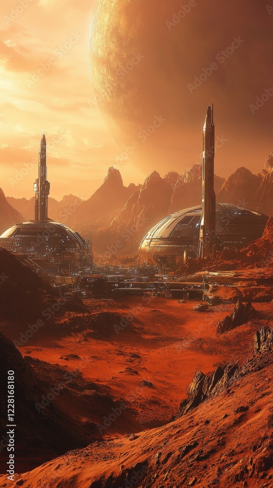 Obraz premium Human colony thrives on Mars with advanced structures