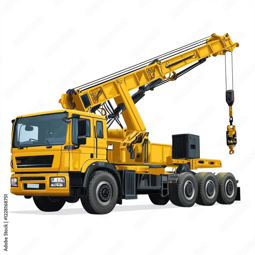 Crane Truck realistic isolated on white background. Heavy Machinery. Construction Vehicle. Mobile Crane. Truck with Crane Arm. Crane Truck Design Element. Realistic Crane Truck isolated for Designers. Crane Truck realistic isolated on white background. Heavy Machinery. Construction Vehicle. Mobile Crane. Truck with Crane Arm. Crane Truck Design Element. Realistic Crane Truck isolated for Designers.