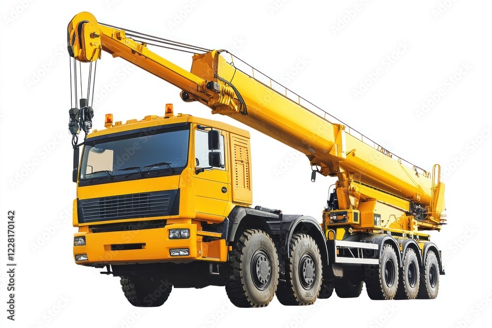 Crane Truck realistic isolated on white background. Heavy Machinery. Construction Vehicle. Mobile Crane. Truck with Crane Arm. Crane Truck Design Element. Realistic Crane Truck isolated for Designers. Crane Truck realistic isolated on white background. Heavy Machinery. Construction Vehicle. Mobile Crane. Truck with Crane Arm. Crane Truck Design Element. Realistic Crane Truck isolated for Designers.