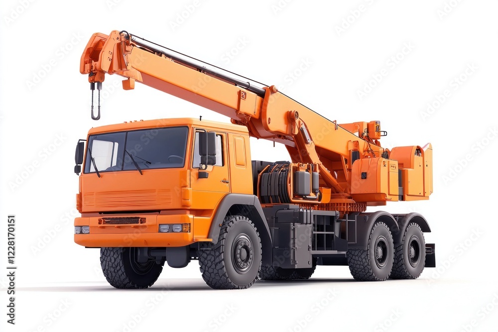 Crane Truck realistic isolated on white background. Heavy Machinery. Construction Vehicle. Mobile Crane. Truck with Crane Arm. Crane Truck Design Element. Realistic Crane Truck isolated for Designers. Crane Truck realistic isolated on white background. Heavy Machinery. Construction Vehicle. Mobile Crane. Truck with Crane Arm. Crane Truck Design Element. Realistic Crane Truck isolated for Designers.