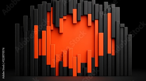 Hidden Heart: A vibrant orange heart shape subtly revealed amidst a dark, abstract structure of vertical blocks. The contrasting colors and geometric forms create a captivating visual puzzle. 
