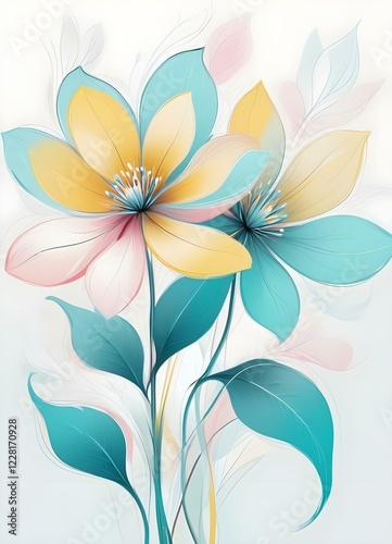 A floral design featuring various stylized flowers