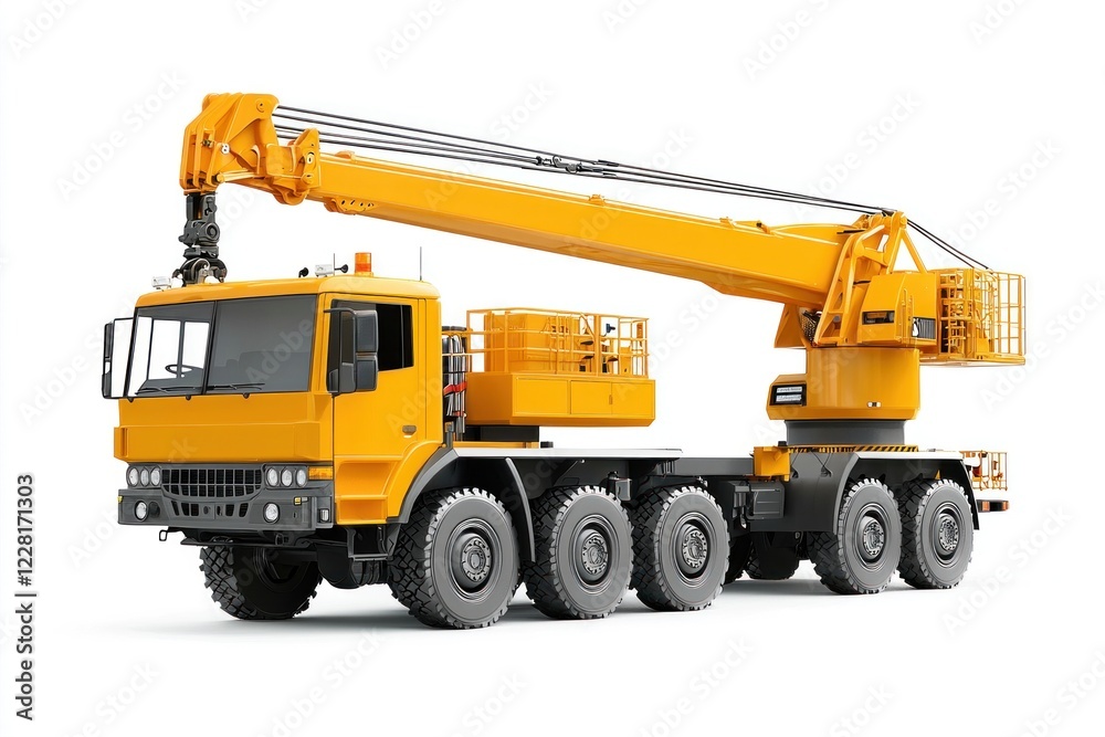 Crane Truck realistic isolated on white background. Heavy Machinery. Construction Vehicle. Mobile Crane. Truck with Crane Arm. Crane Truck Design Element. Realistic Crane Truck isolated for Designers. Crane Truck realistic isolated on white background. Heavy Machinery. Construction Vehicle. Mobile Crane. Truck with Crane Arm. Crane Truck Design Element. Realistic Crane Truck isolated for Designers.