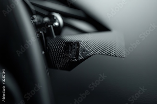 macro shot of f1 car front wing and suspension extreme focus on intricate carbon fiber aerodynamics