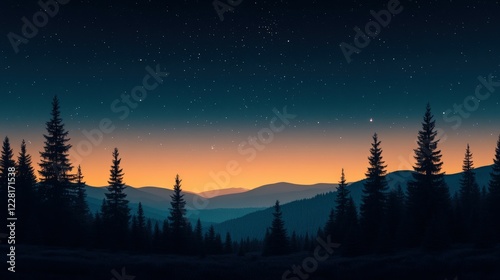 Twilight illuminating a tranquil forest landscape
