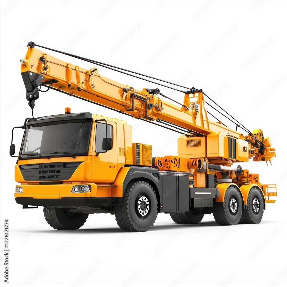 Crane Truck realistic isolated on white background. Heavy Machinery. Construction Vehicle. Mobile Crane. Truck with Crane Arm. Crane Truck Design Element. Realistic Crane Truck isolated for Designers. Crane Truck realistic isolated on white background. Heavy Machinery. Construction Vehicle. Mobile Crane. Truck with Crane Arm. Crane Truck Design Element. Realistic Crane Truck isolated for Designers.