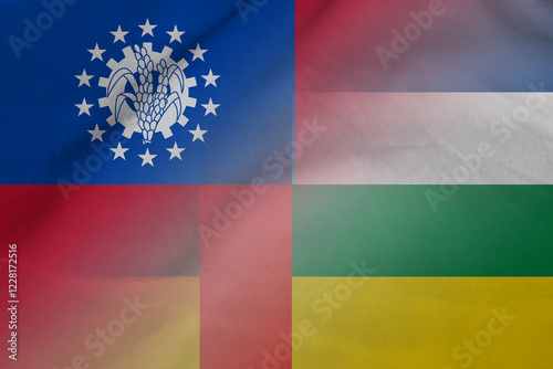 Myanmar and Central African Republic state flag international contract TCD MMR photo