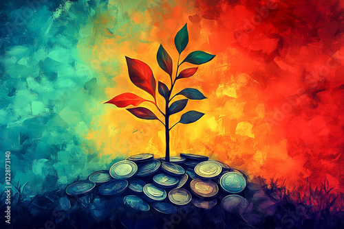 A tree growing from a pile of coins, symbolizing financial growth and investment returns.