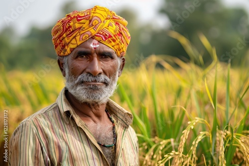 Indian farmer working in Lucknow paddy field  Uttar Pradesh. photo