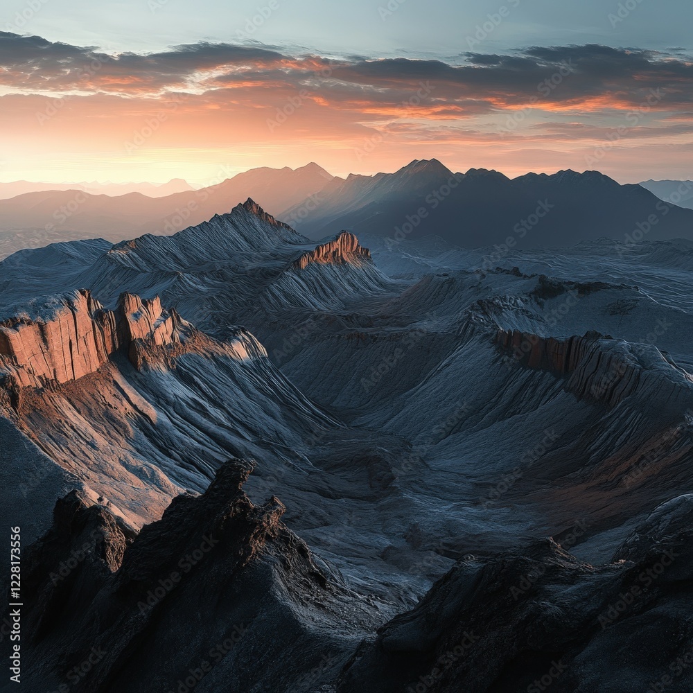 Obraz premium Scenic valley under a dramatic sunset in the mountains