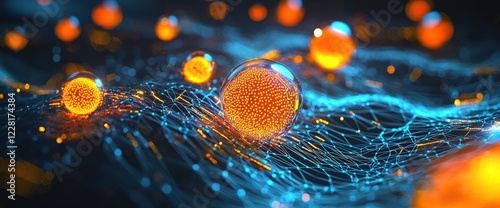 Abstract representation of nanoscale circuits with glowing nanomaterials