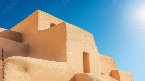 A traditional adobe structure in a desert setting photo